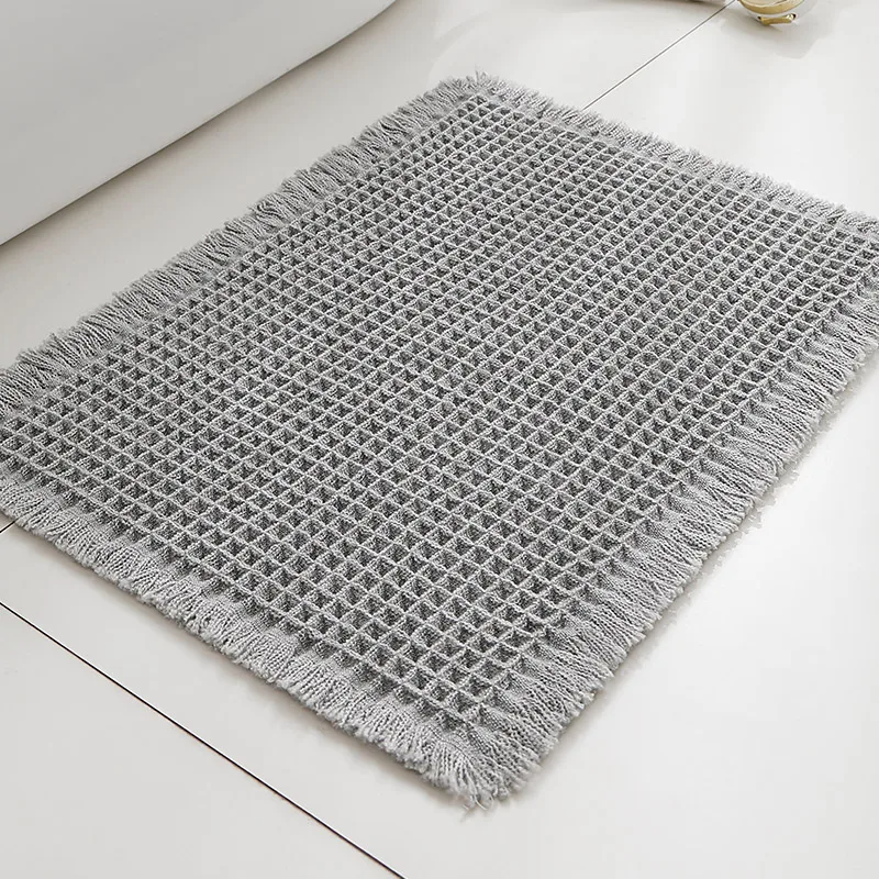 Ultra-Absorbent Waffle Bath Mat with Tassel Detailing