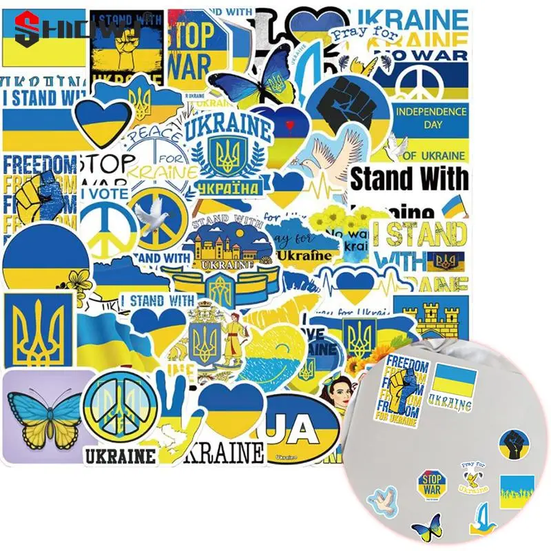 

50Pcs/lot Blue Yellow Ukraine Sticker Ukraine National Flag Decals Suitcase Luggage Laptop Skateboard Stickers Kids Gift Toy