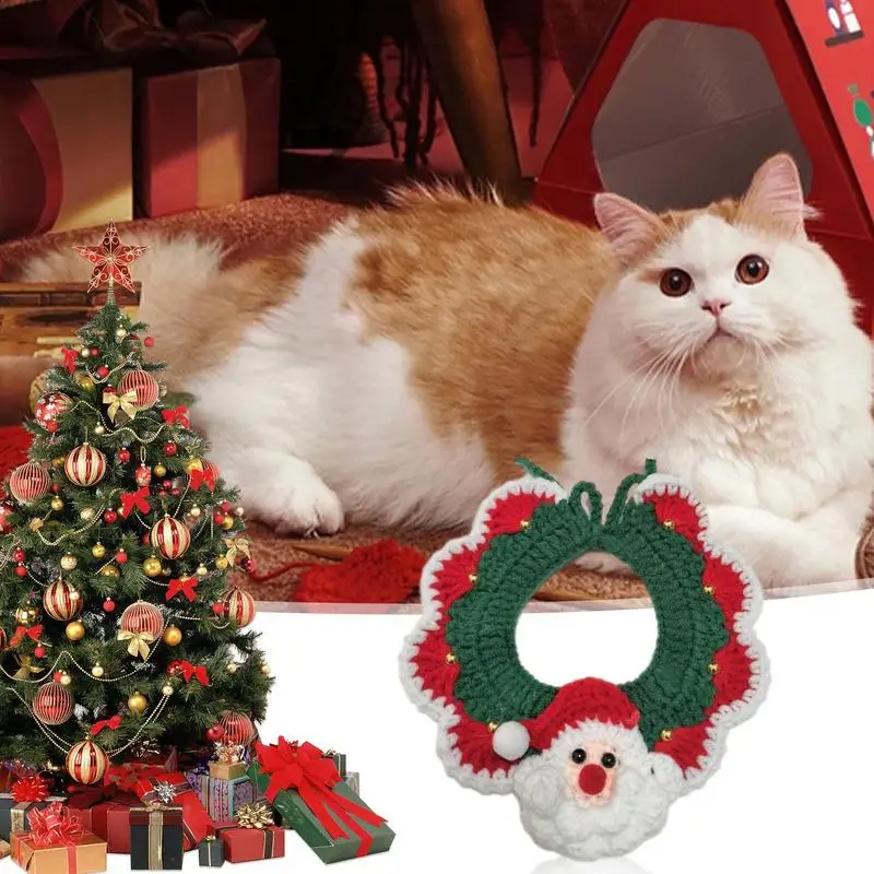 

Christmas Dog Cat Santa Scarf durable wool Knitted Pet Winter Neck Warmer Costume stylish soft Christmas Pet Decoration