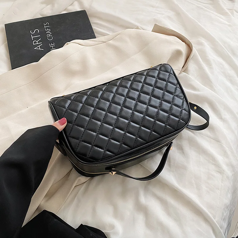 High Quality Grid Makeup bag Leather Women's cosmetic bag Large travel essentials Storage Bag Double Zipper Toiletry coach bag