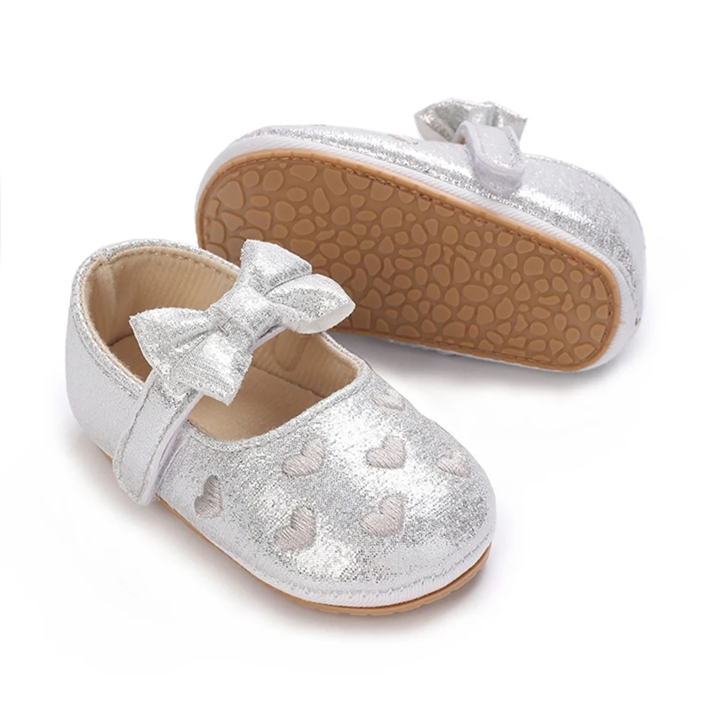 Newborn Baby Girls Shoes Gold Silver Heart Soft Sole Cute Flat Shoes First Walkers Toddler Princess Footwear Crib Shoes 0-18M 5
