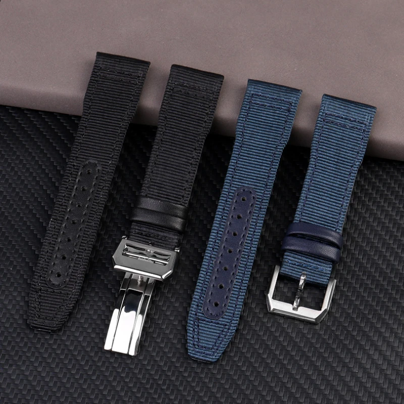 Elegant Blue-Green Nylon and Leather Bracelet Watch Strap - Premium Quality, Fits 20mm & 21mm