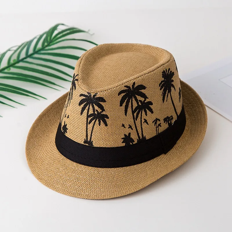 Palm Tree Sun Protection Unisex Short Brim Straw Hat Shade Breathable Beach  Hat Men Summer Cap Jazz Hat - AliExpress