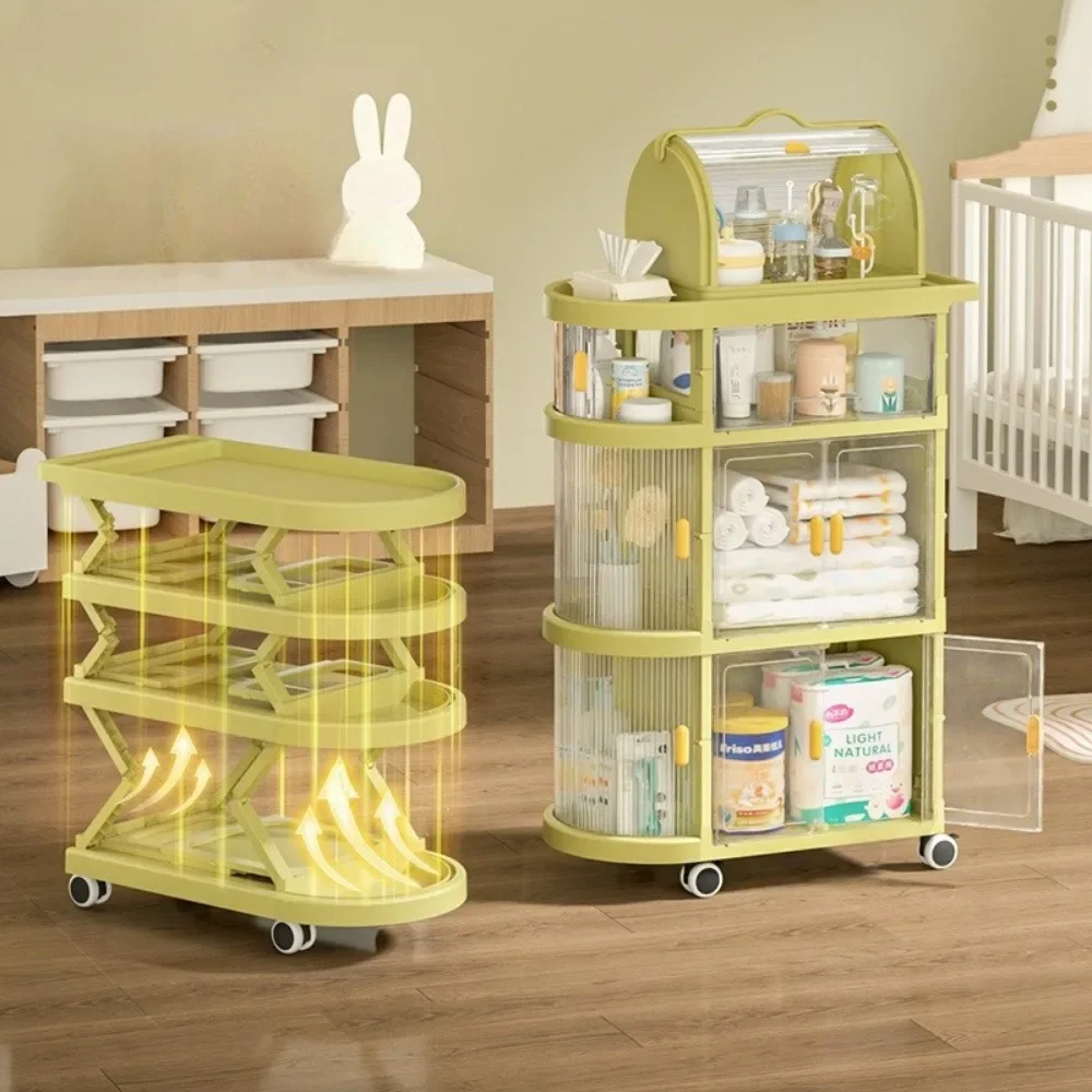 Folding Trolley Baby Rack Organizer Auxiliary Cart Baby Supplies with Wheels Mobile Multi-Layer Snack Sundries Storage Shelving