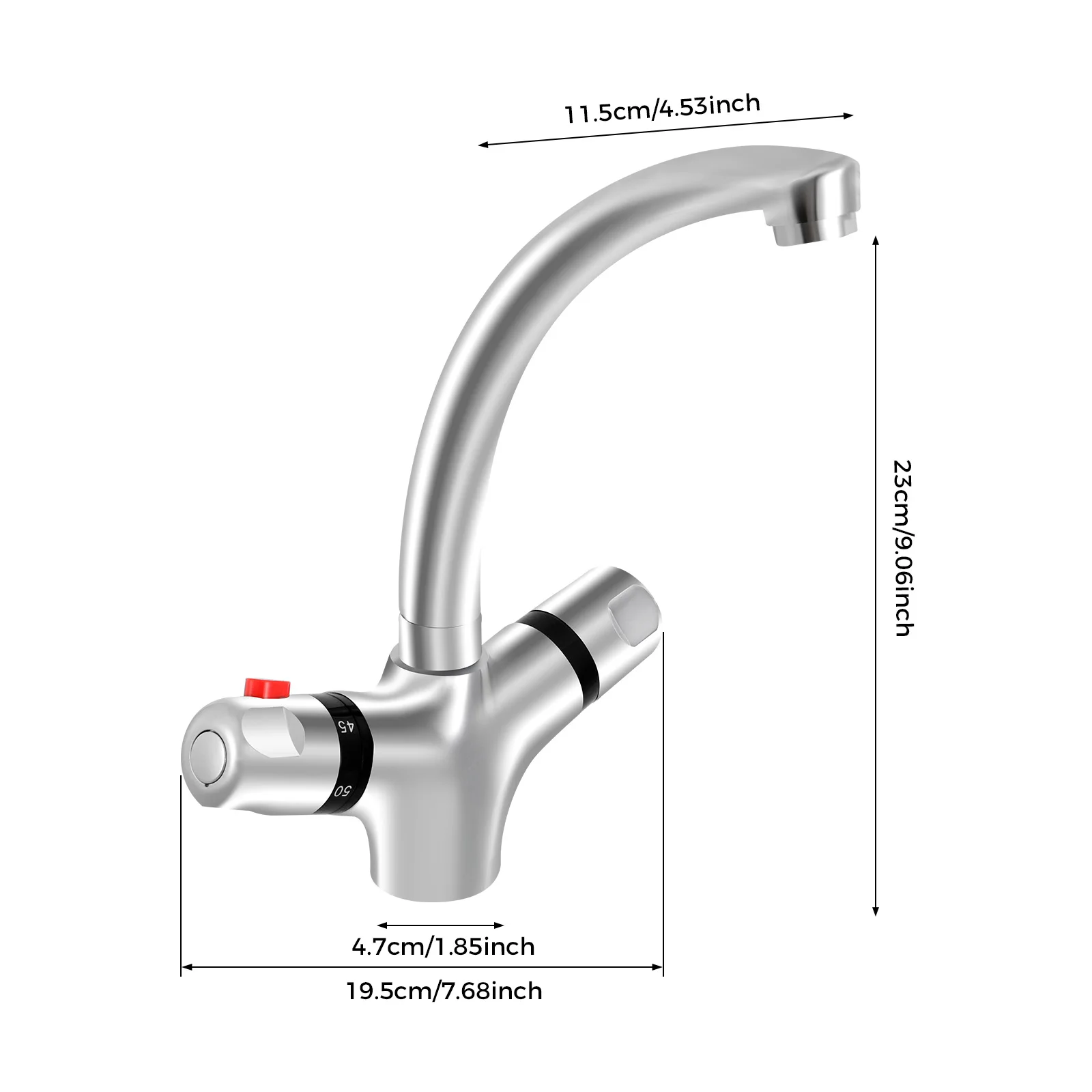 Hochwertiger Küchen-Thermostatmischer aus Messing mit Chrom-Finish, Küchenarmatur, Waschtischarmatur, Badarmatur, 360° drehbar ° Drehbar – Detail 7