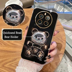 Cute Quicksand Bear Holder Case with Plating and Silicone Stand - Realme 12 Pro Collection for Realme 12 4g (CZX Black)
