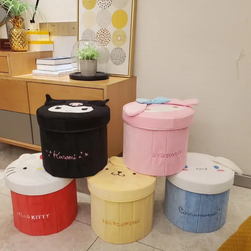 Japan Sanrio Kawaii Stool Storage Box HelloKitty Desktop Storage Bucket PompomPurin Large Capacity Folding Underwear Box