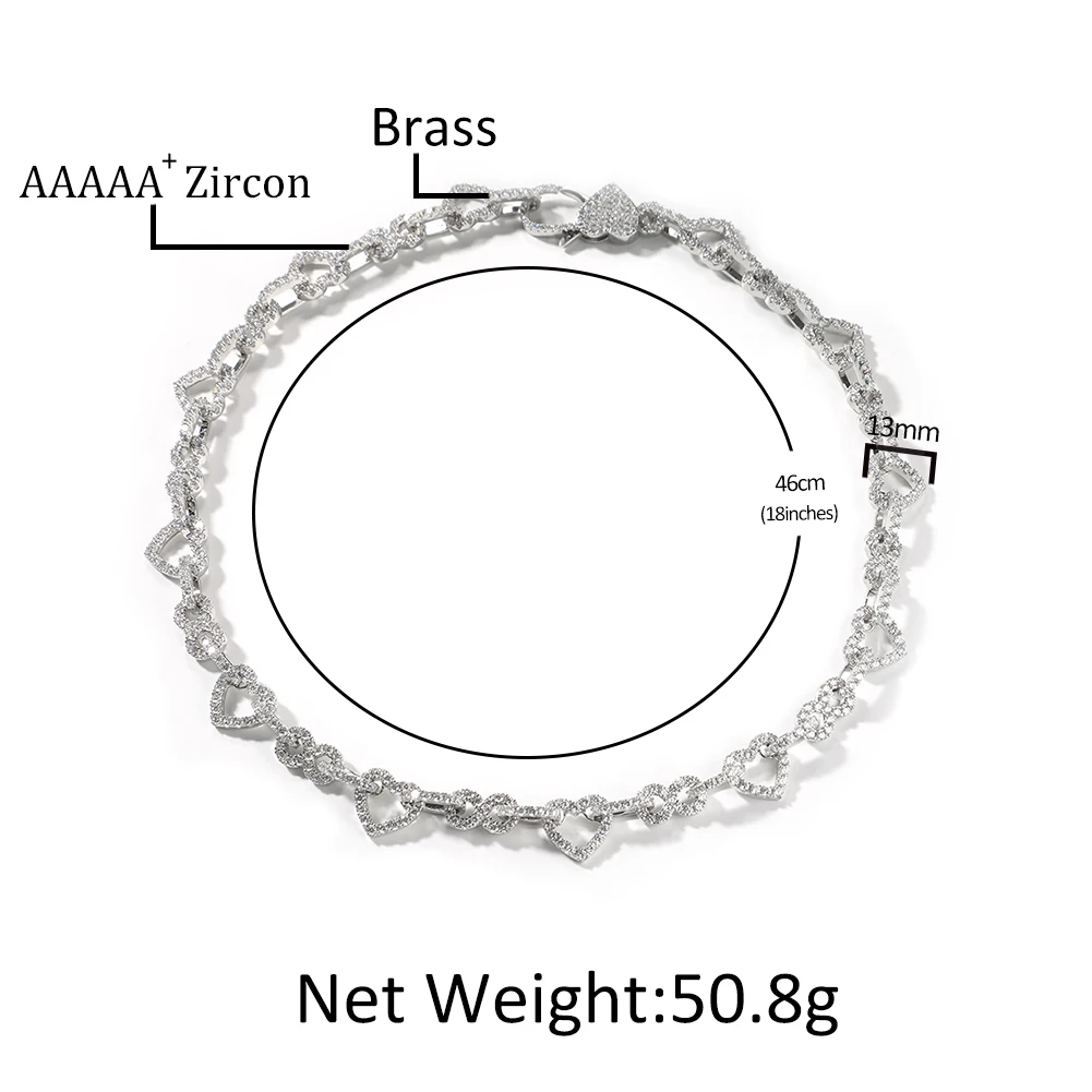 THE BLING KING Iced Out Hollow Heart Necklace Micro Paved 5A Cubic Zirconia Link Chain Bracelet HipHop Jewelry For Gift