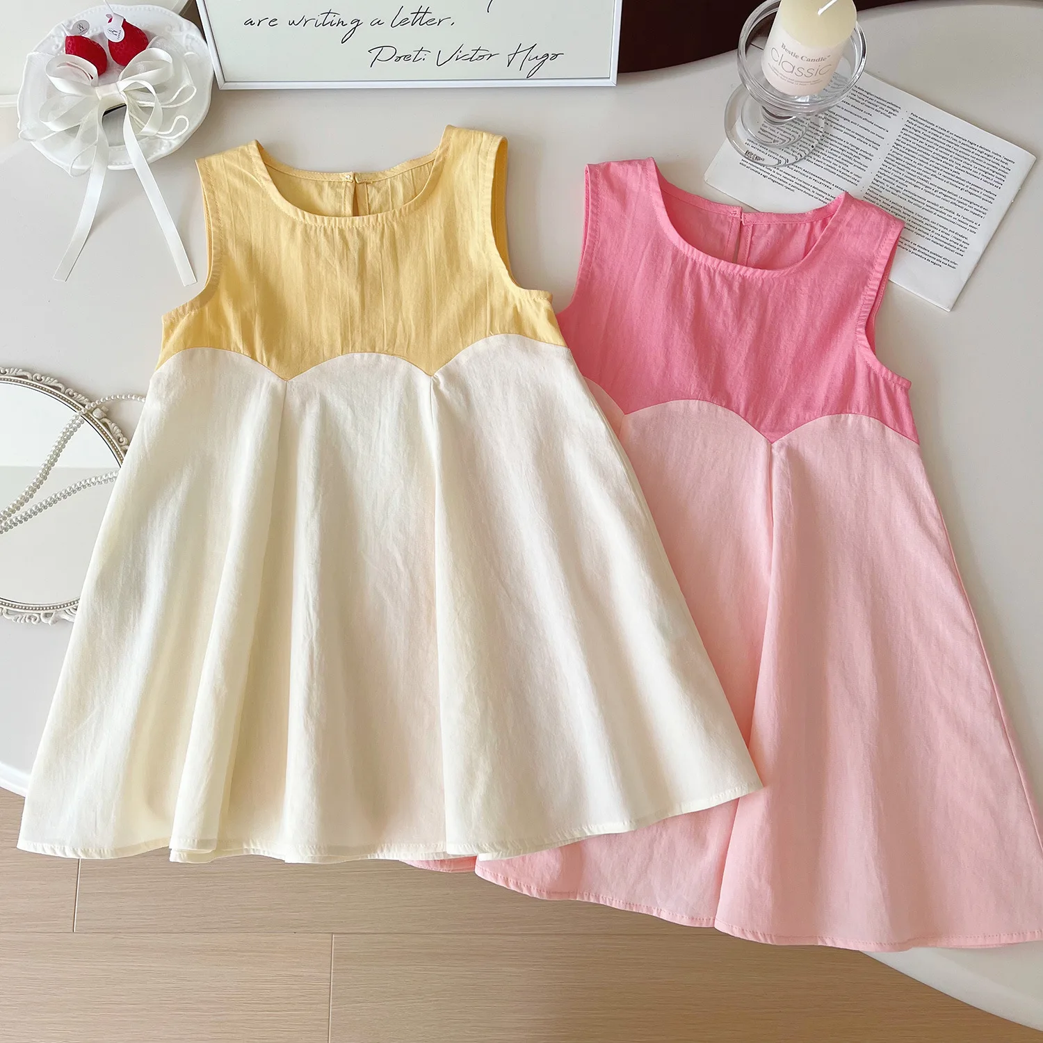 

Baby Girls Skirt 2024 Summer New Korean Version Girls Cute Sleeveless Color Matching Dress Baby Refreshing Children Dress