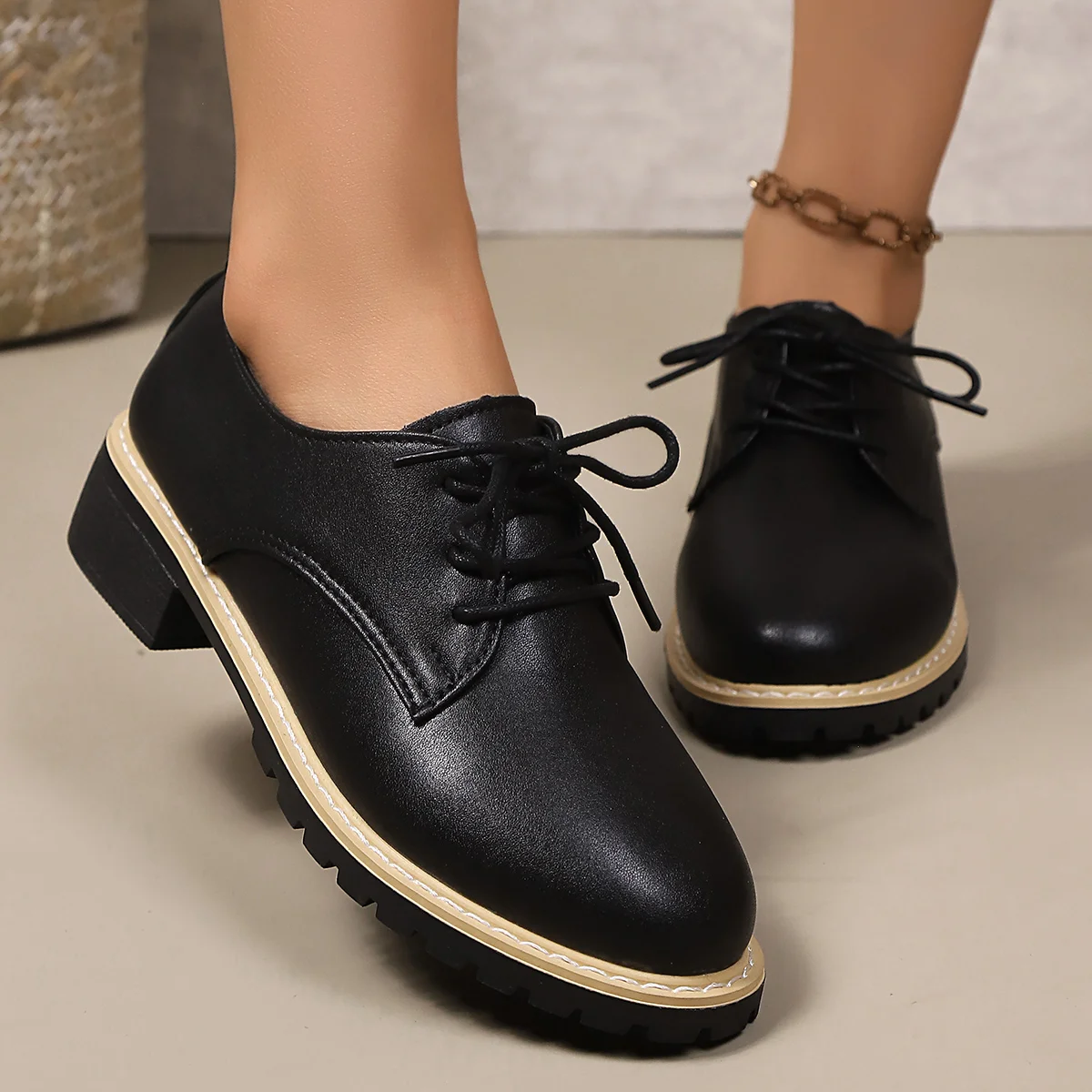 Fashionable New Comfortable Wear-resistant Thick Heel Women's Shoes Elegant and Sexy Spring Autumn Lace Up Casual Single Shoes