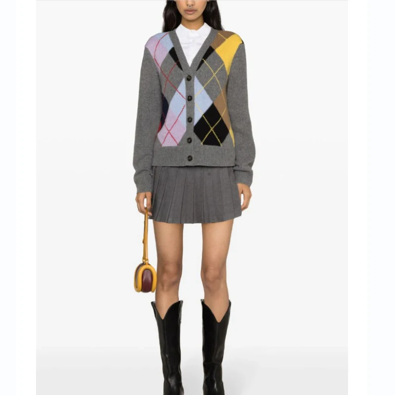 

BATA Grey Sweater Cardigan Print Knitwear Blouses Hight Quality Causal Female Long Sleeve Multicolor Tops Women Cardigan