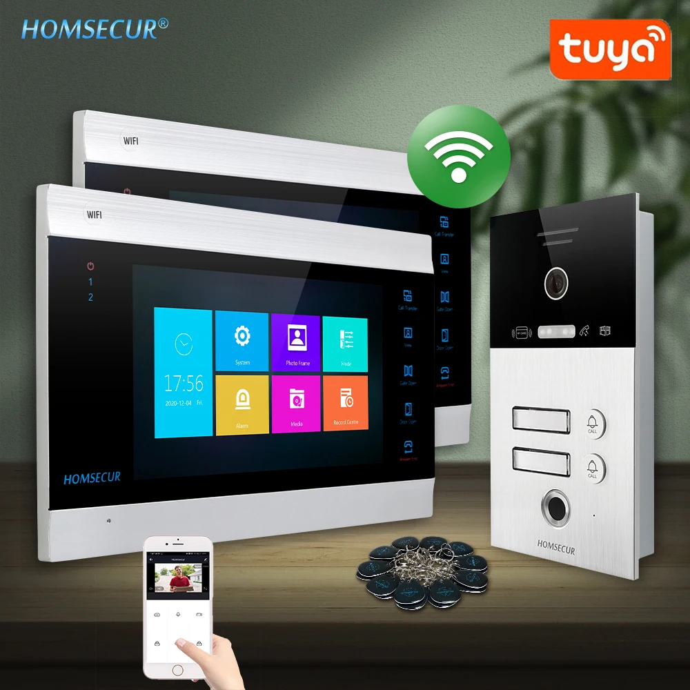 

HOMSECUR 4 Core 7" WIFI Tuya Video&Audio Smart Doorphone Intercom IP65 Doorbell Camera Fingerprint RFID Access For 2 Families