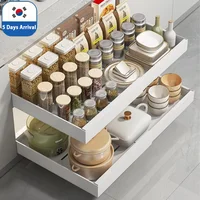 Scalable Pull-out Kitchen Storage Rack with Slide Rails Drawer Type Storage Tray Spice Box Storage Rack Cabinets Organizer 1