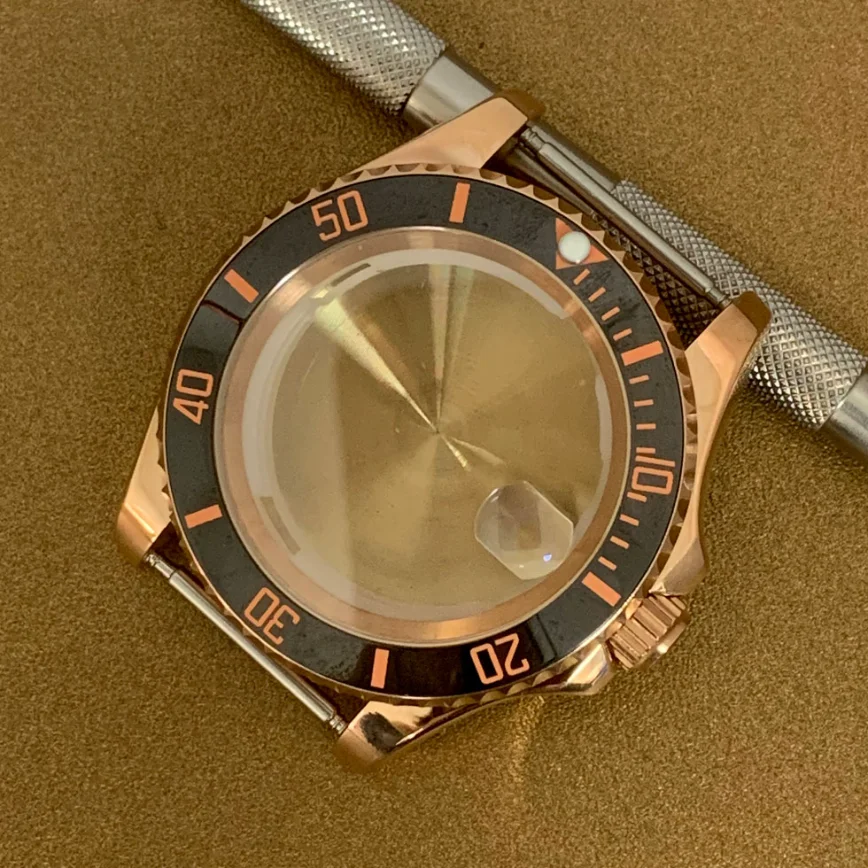 

40mm Watch Case Steel Bi-directional Rotating PVD Rose Gold Sapphire Crystal Fits 2813 Movement Watch Accessories Case