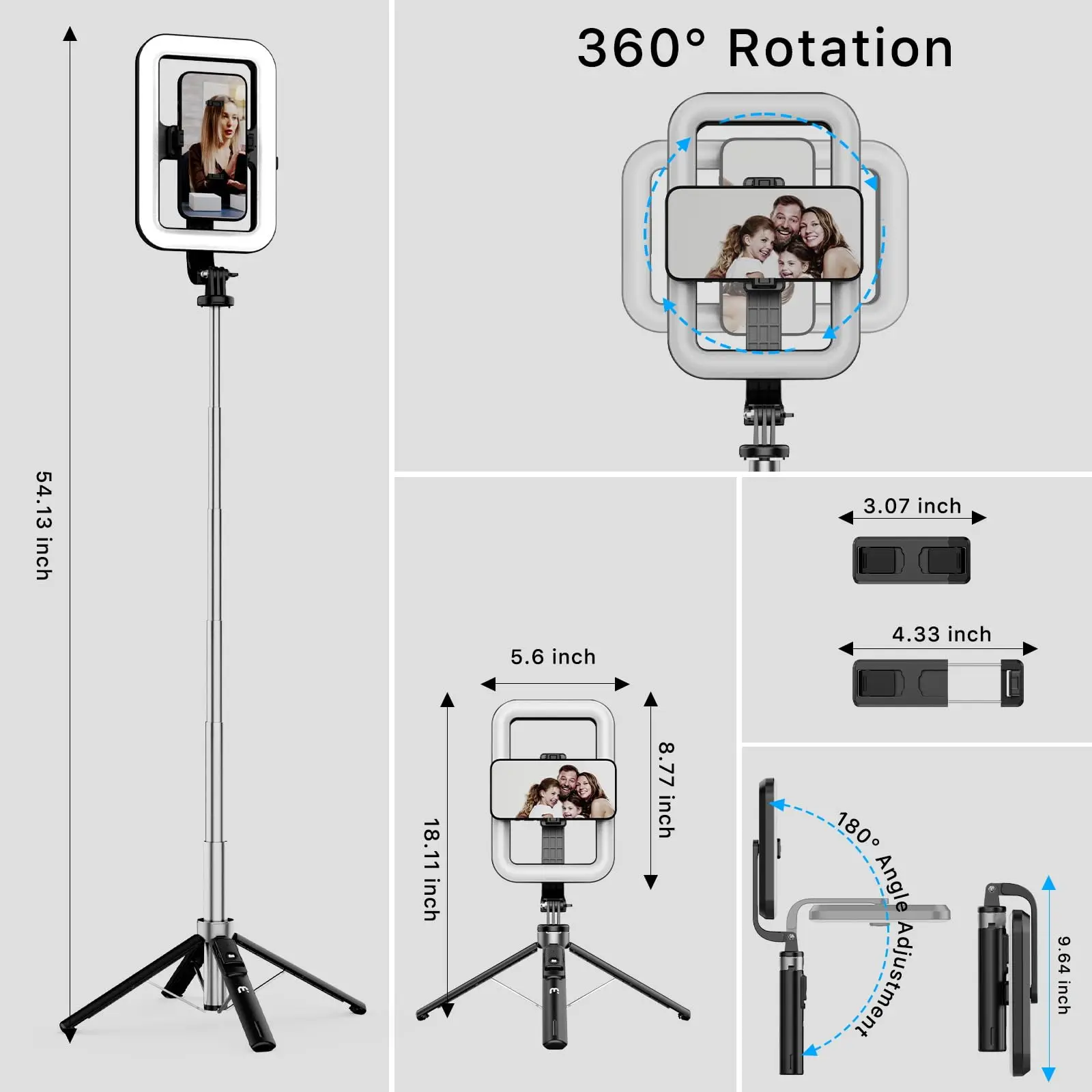 LISCN 1.3m LED Selfie Light with Stand 8" LED Selfie Rectangular Light Dimmable with Tripod for Makeup/Live Stream