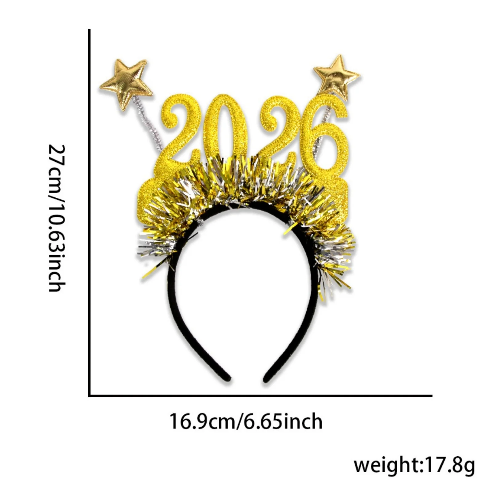 1PCS 2026 New Year Headbands, Glitter Tinsel Star Hair Hoops, NYE Party Favors, Holiday Hair Accessories