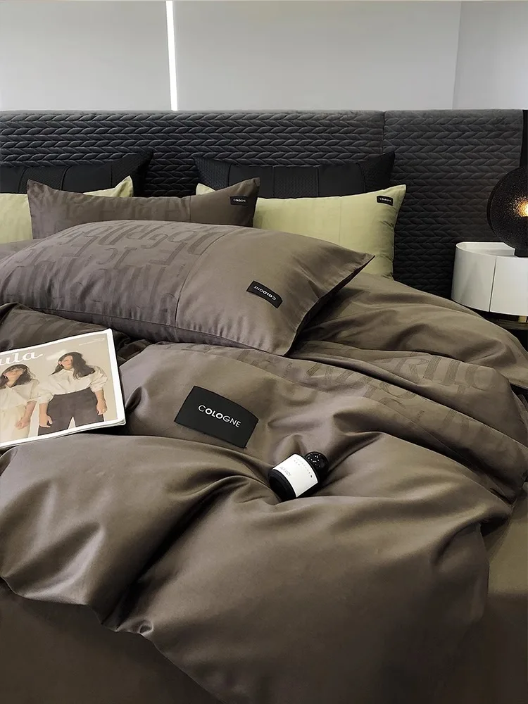 

Modern luxury high-end atmospheric long-staple cotton cotton four-piece Jacquard cotton quilt cover sheet gray bedding