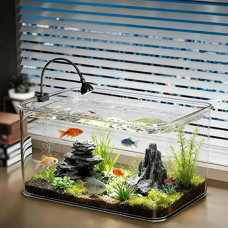 360 °   Pecera de Escritorio PanoramicView, Mini Acuario de Vidrio Transparente, Paisaje Ecológico, Decoración para el Hogar, Caja de Agua para Peces Dorados