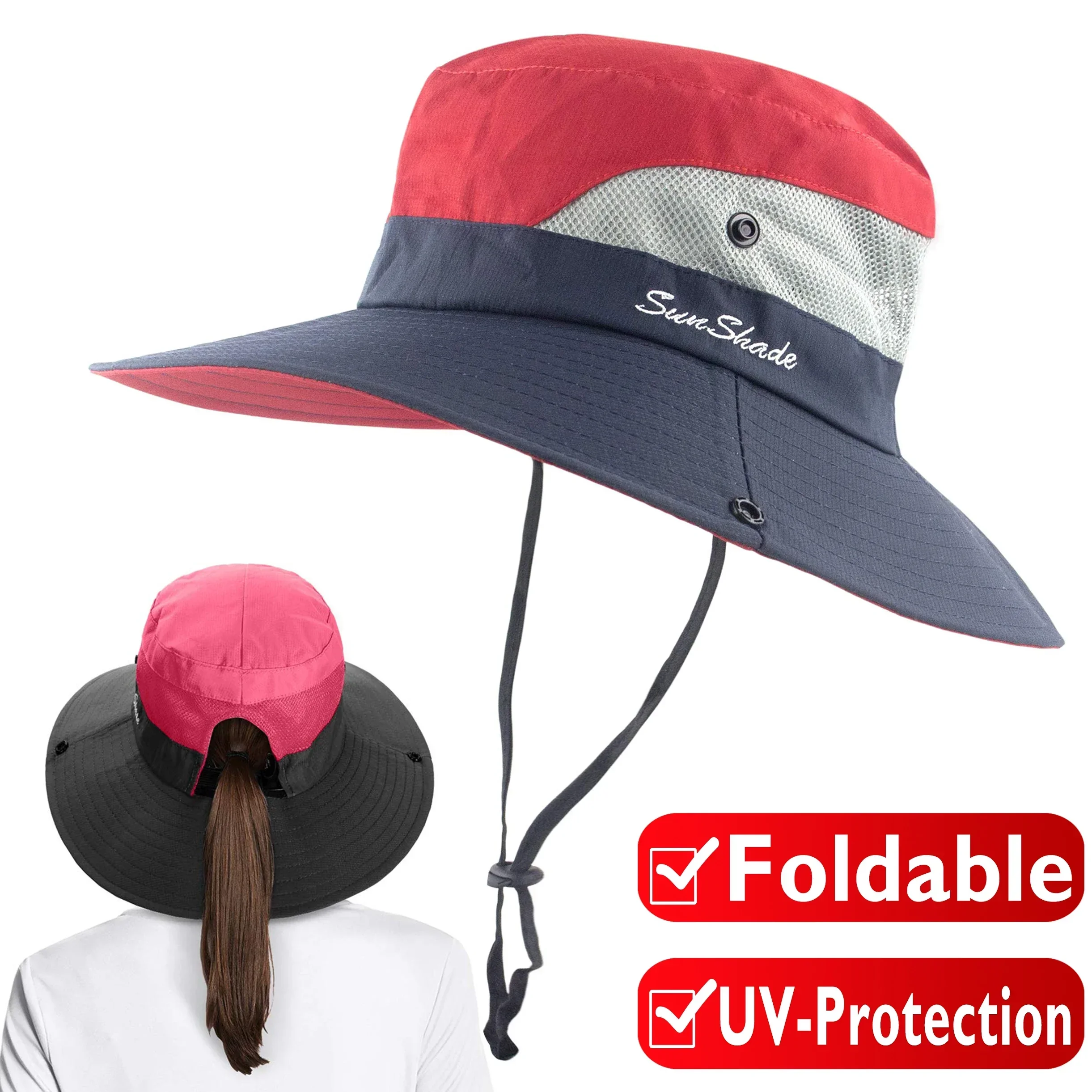 Sun Protection Fishing Hat UV Protection Sun Hat Bucket Summer Men Women  Large Wide Brim Bob Hiking Outdoor Hat with Chain Strap