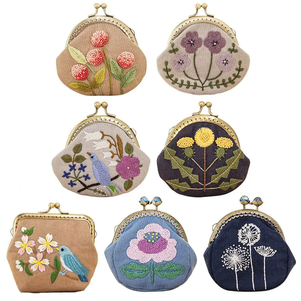 Embroidered Coin Purse Kit with Flowers by Cosmo Lecien