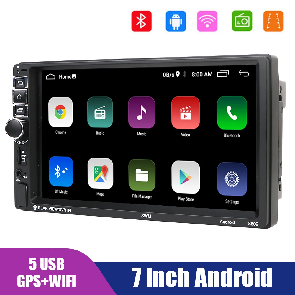 

GPS Bluetooth WIFI Car Radio Android 10.1 2 Din Hands-free TF 5-USB Head Unit FM Receiver Mirror Link 7 Inch Multimedia Player