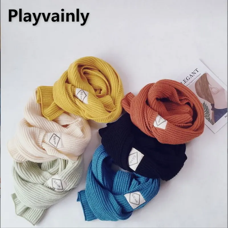 

Autumn Winter Scarf Baby Girls Boys Scarf Solid Color Label Knitted Scarf Soft Warm Scarf Newborn Cotton Accessories E35156