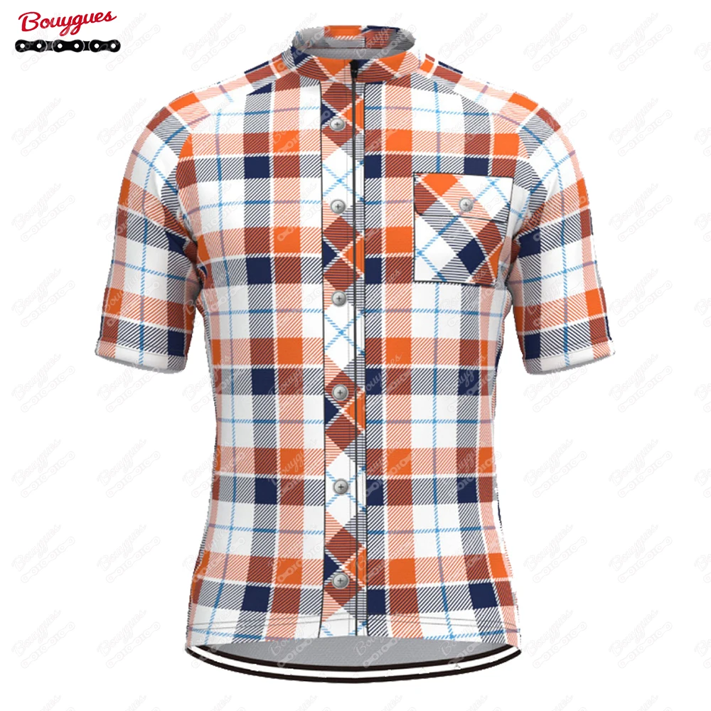 thumbnail image 1 of Maillot de ciclismo a cuadros para hombre, manga corta, reflectante, para ciclismo de montaña, descenso, equipo profesional, 1 of 5