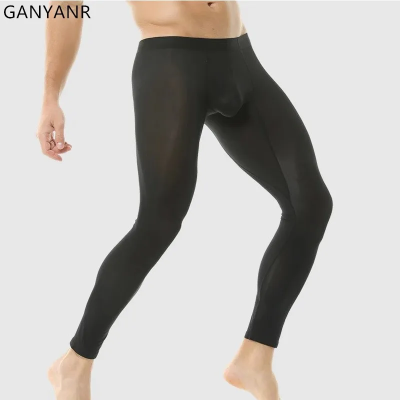 GANYANR Running Tights Men's Leggings Sportswear Compression Pants Basketball Fitness Long Gymwear Marathon Gym Workout Trousers