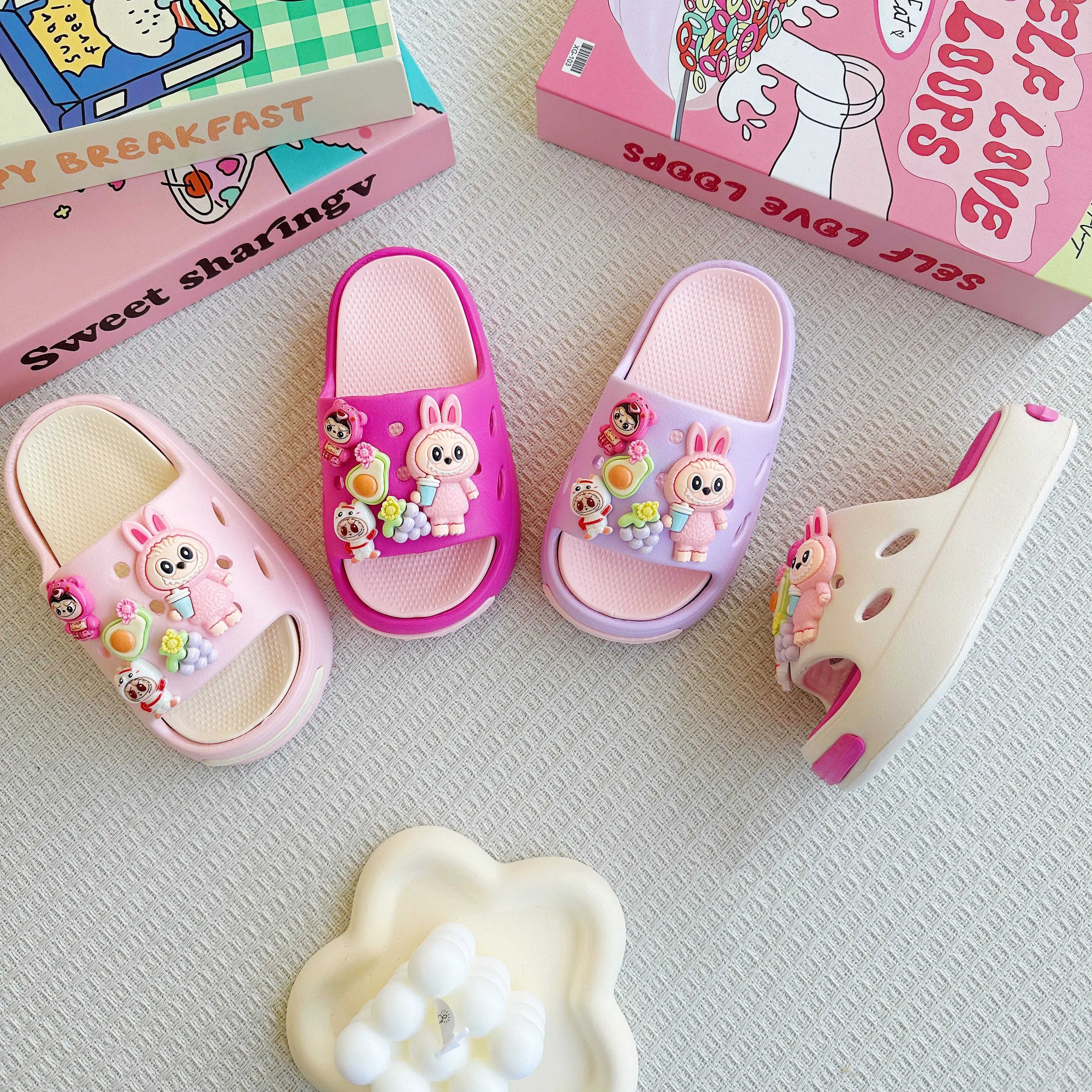 Cartoon Fruit Labubu Eva Slippers for Boys and Girls Fashionable Double Soft-Soled Non-Slip Sandals kids slippers kids sandals