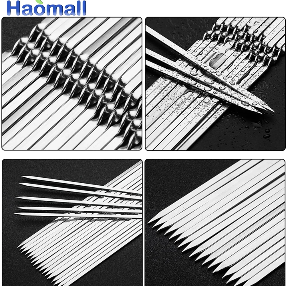 Barbecue Skewers Stainless Steel Barbecue Skewer Reusable BBQ Skewers Kebab Iron Stick For Outdoor Camping Picnic Cooking Tools