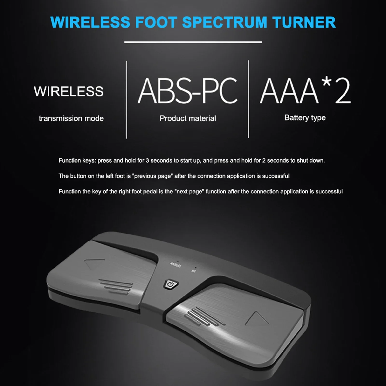 Wireless Page Turner Pedal Bluetooth-Compatible Foot Switch Spectrum Turner 2 LED Light Modes for iOS Android Phone Tablets