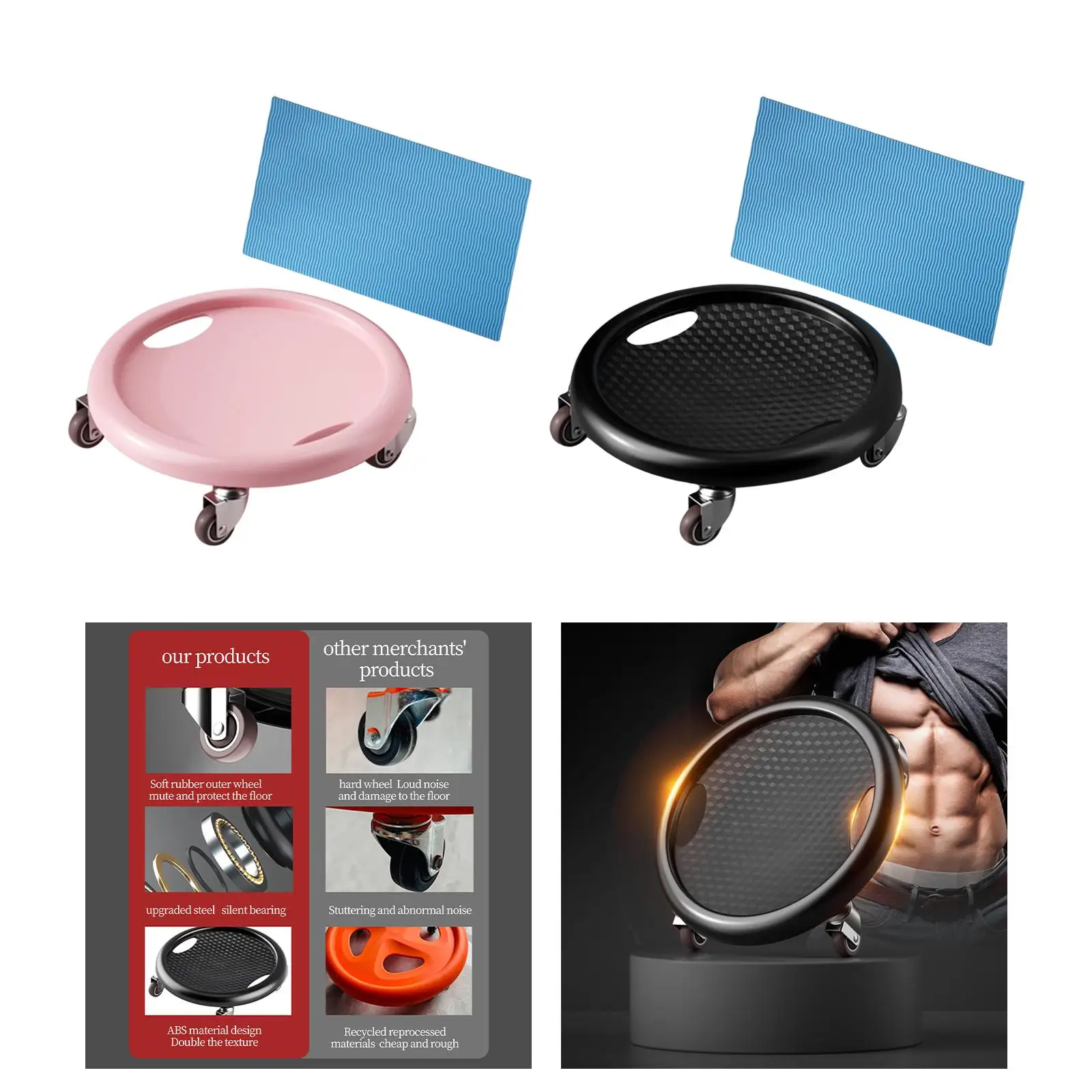 Abdominal Trainers Roller Tray Silent Universal Wheels Fitness Equipment