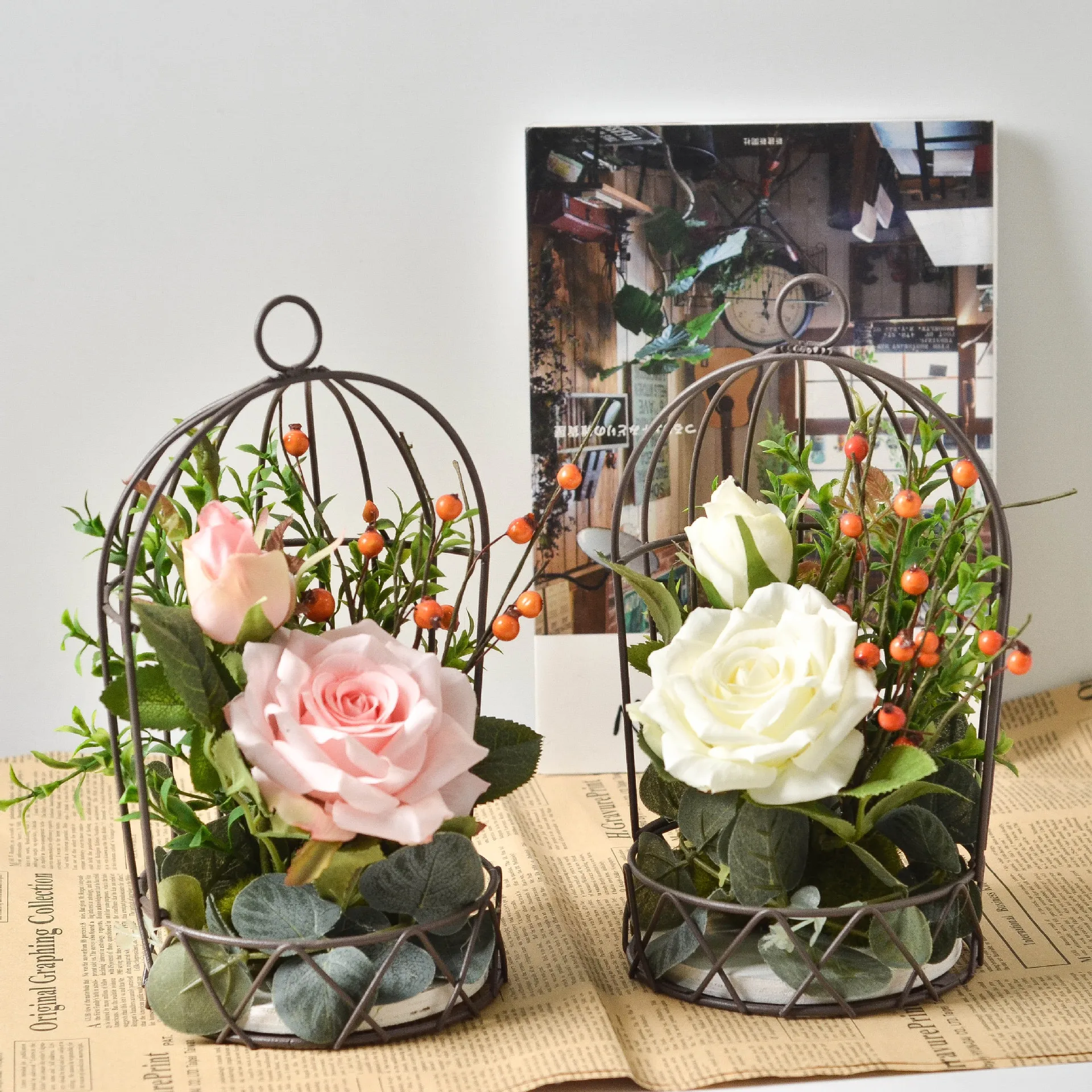 

Подвесная птичья клетка, искусственный цветочный набор, фоторамка, украшение для дома, свадьбы, вечеринки, сада