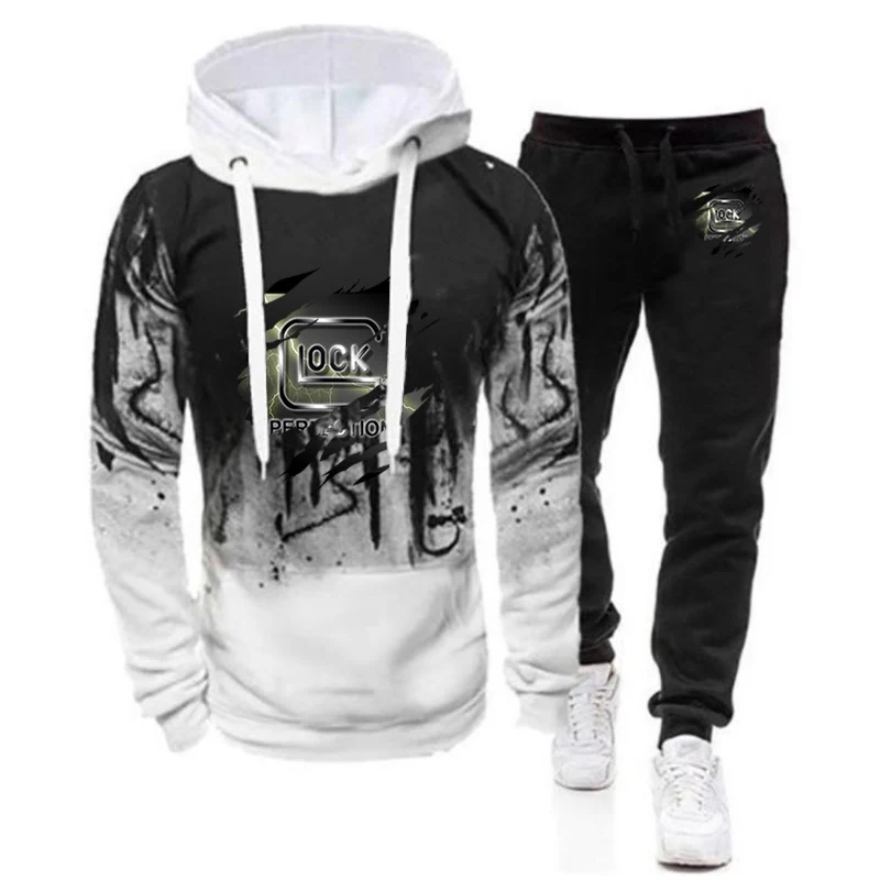 Glock Perfection Shooting Print Men's Tracksuits Gradient Color Hoodies Sweatshirts Pullover Tops+Pants Jackets Sportwears Suits