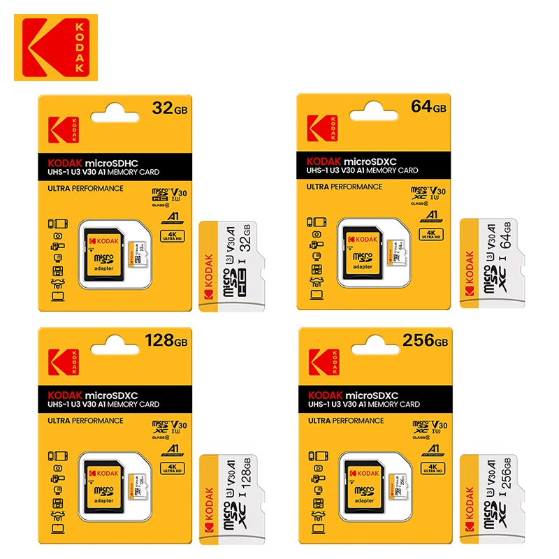 코닥 마이크로 SD 메모리 카드 100MB/s 클래스10 U3 UHS-I 32GB 64GB 128GB TF SD 카드 4K HD 휴대폰/PC용