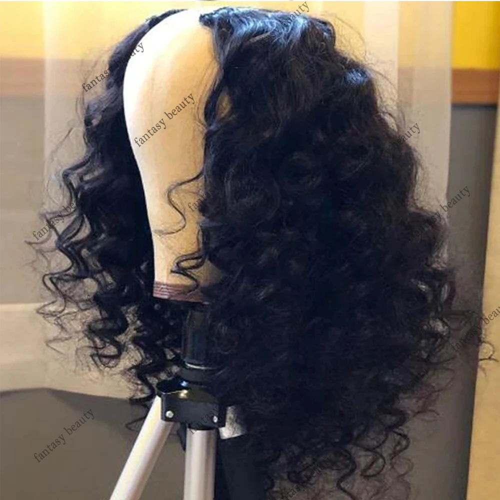 V Part Wigs Loose Wave Human Hair Middle Part Glueless Remy Hair U Part Half Wigs Black Borwn Full Machine Made Wig 250density