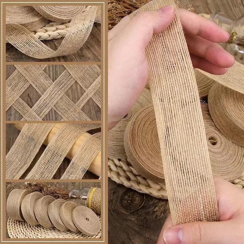 thumbnail image 5 of Lazo de cinta de yute natural de 5 m, 6 mm a 50 mm, para manualidades, bricolaje, tela de arpillera de yute vintage, para envolver regalos, costura, decoración para fiestas, bodas y Navidad, 5 of 5