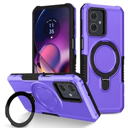 Durable Shockproof Phone Case with Adjustable Rotatable Ring Stand for Moto E14 (Light purple)