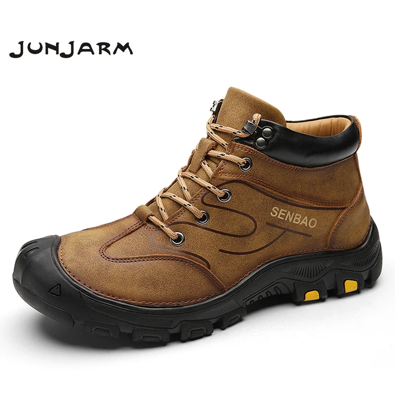 

JUNJARM Brand Winter Men's Boots Warm Men's Snow Boots Waterproof Leather Men Hiking Boots Outdoor Sneakers Men Work Boots