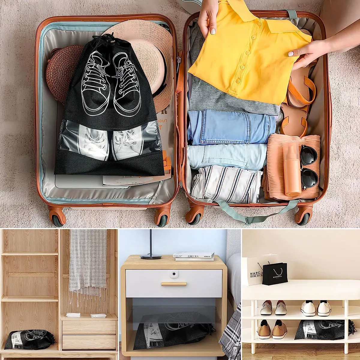 10PCS Shoes Storage Bag, Closet Organizer, Non-woven Travel Portable Bag, Waterproof Pocket, Clothing Classified Hanging Bag-liu
