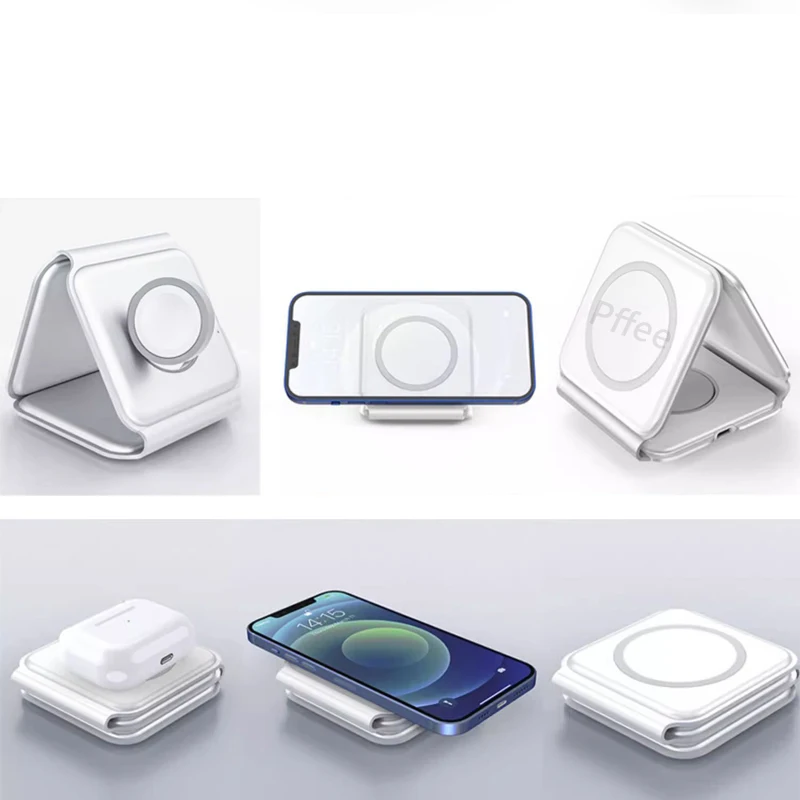 Pffee 3in1 15W Magnetic Wireless Charger For Apple Watch Ultra 8 7 6 SE 5 4 3 2 Fast Charging Dock Station For iPhone 15 AirPods