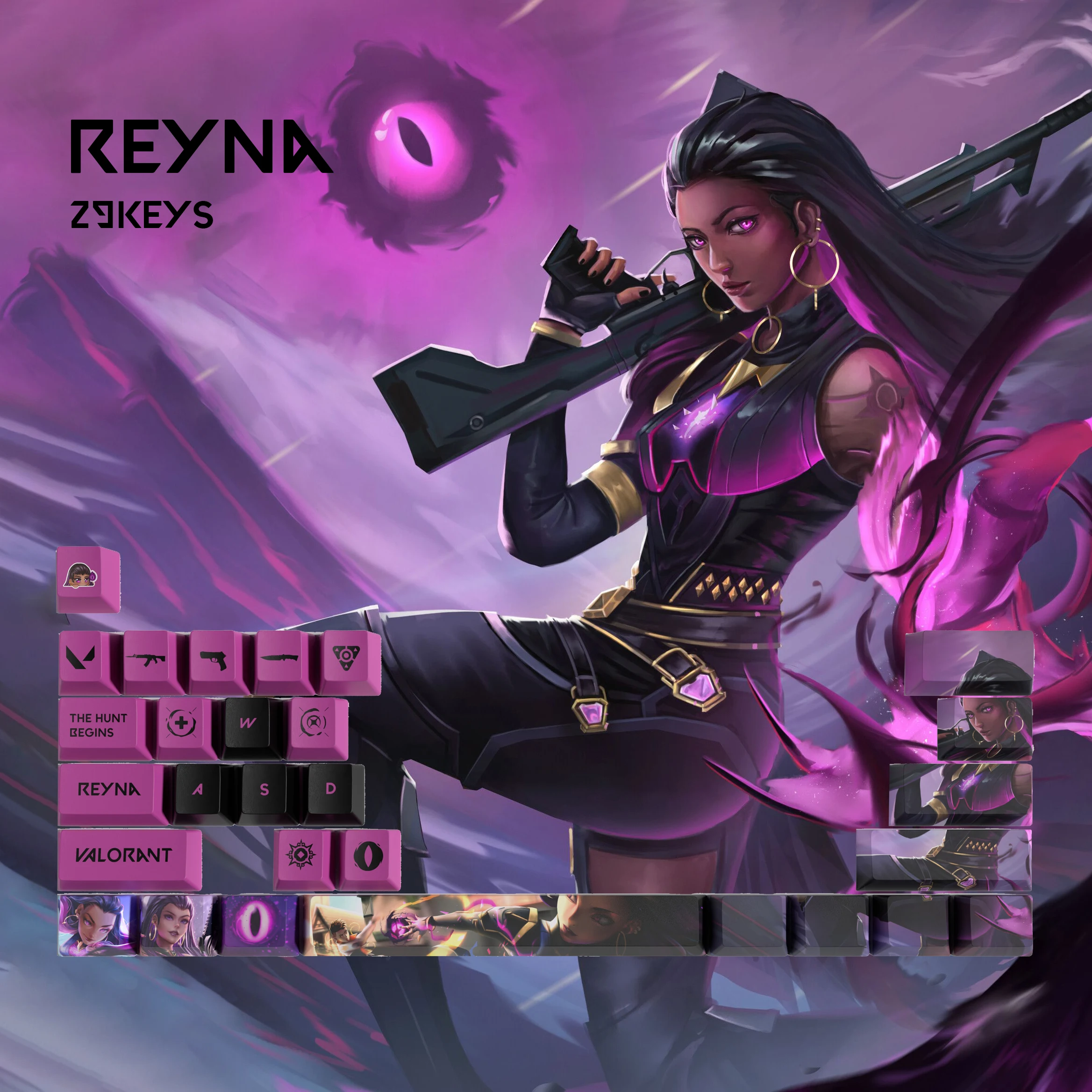 Vlaorant Keycaps Reyna 29 Chaves Mini Conjunto Oem Perfil Pbt Corante Sub Keycaps