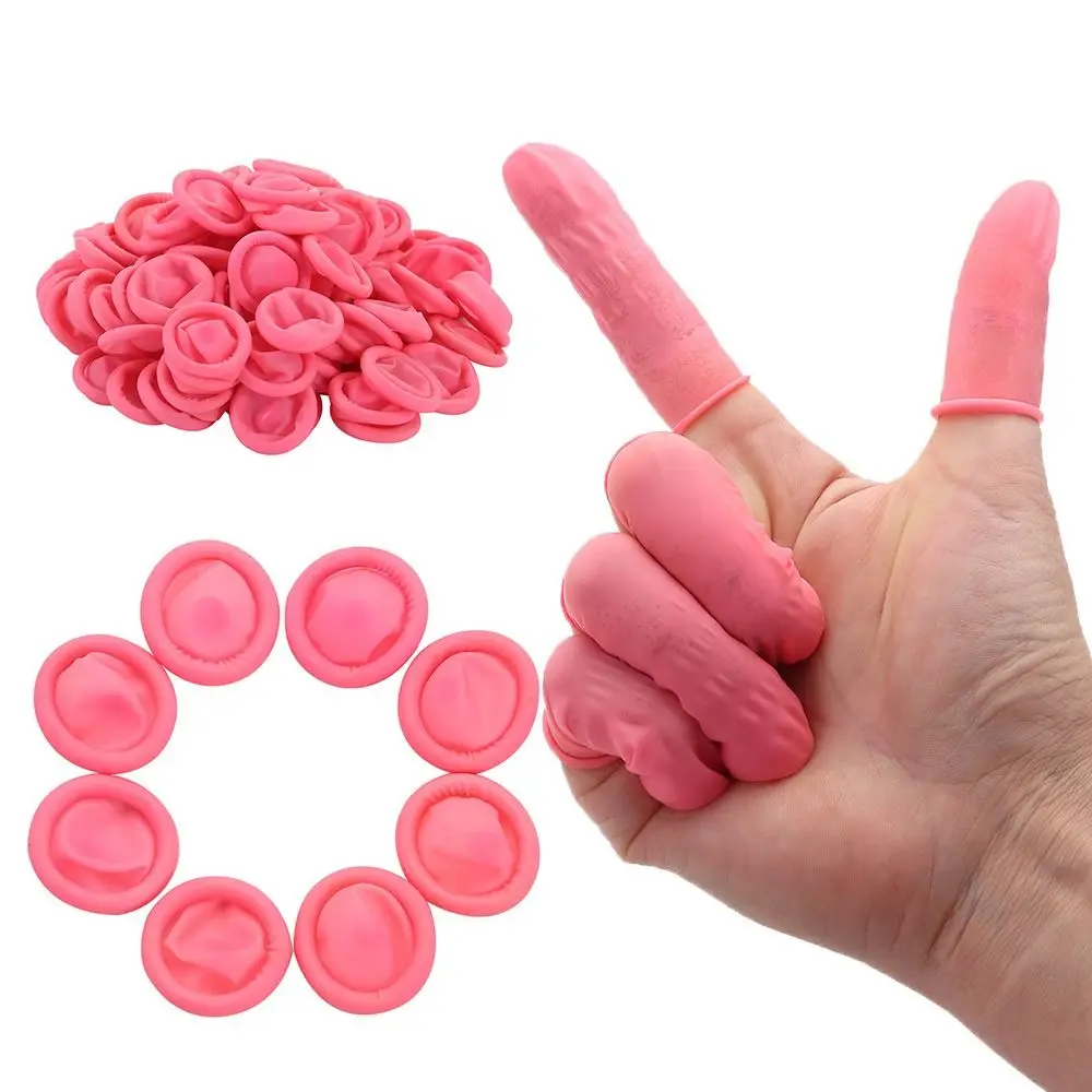 Disposable Gloves Disposable Finger Covers 100PCS Disposable Finger Cover Natural Rubber Gloves Non-slip Anti-static Latex Finger Cots Fingertips Protector Gloves Nail Art
