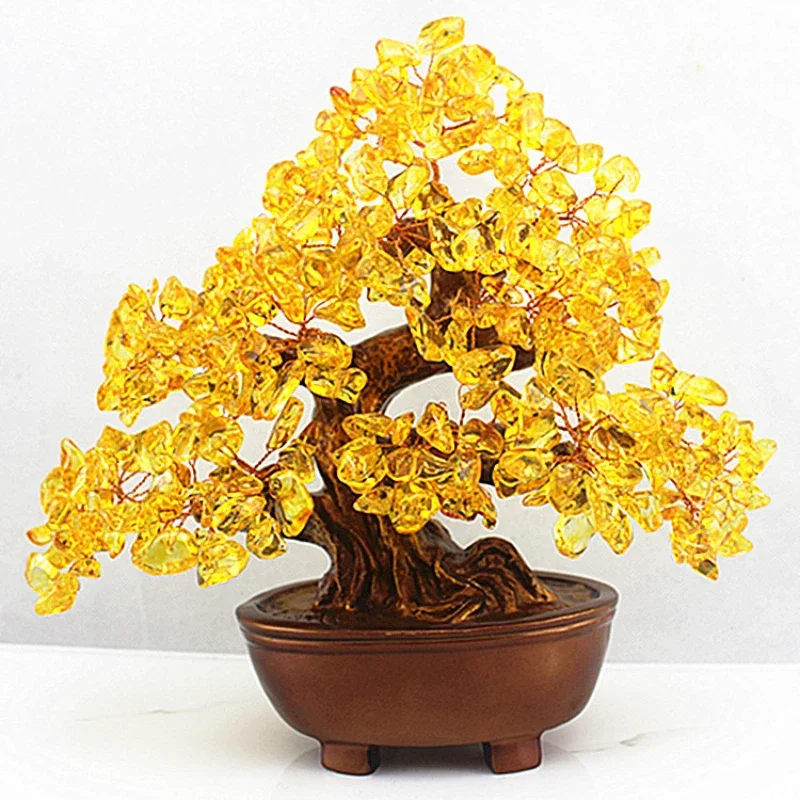 

Feng Shui Quartz Crystal Money Tree Bonsai Style Decoration for Luck and Wealth Amethyst Quartz Gem Stone Money Tree 23cm