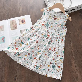 Summer Girls Dress Casual Princess Dresses Sleeveless Print Flower Costumes Kids Vestidos Cotton Floral Dress 2-7Y 1
