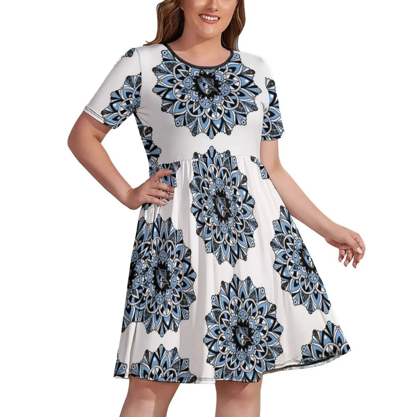 

JHU bluejay glitter mandala Dress long sleeve dress Women's summer long dress