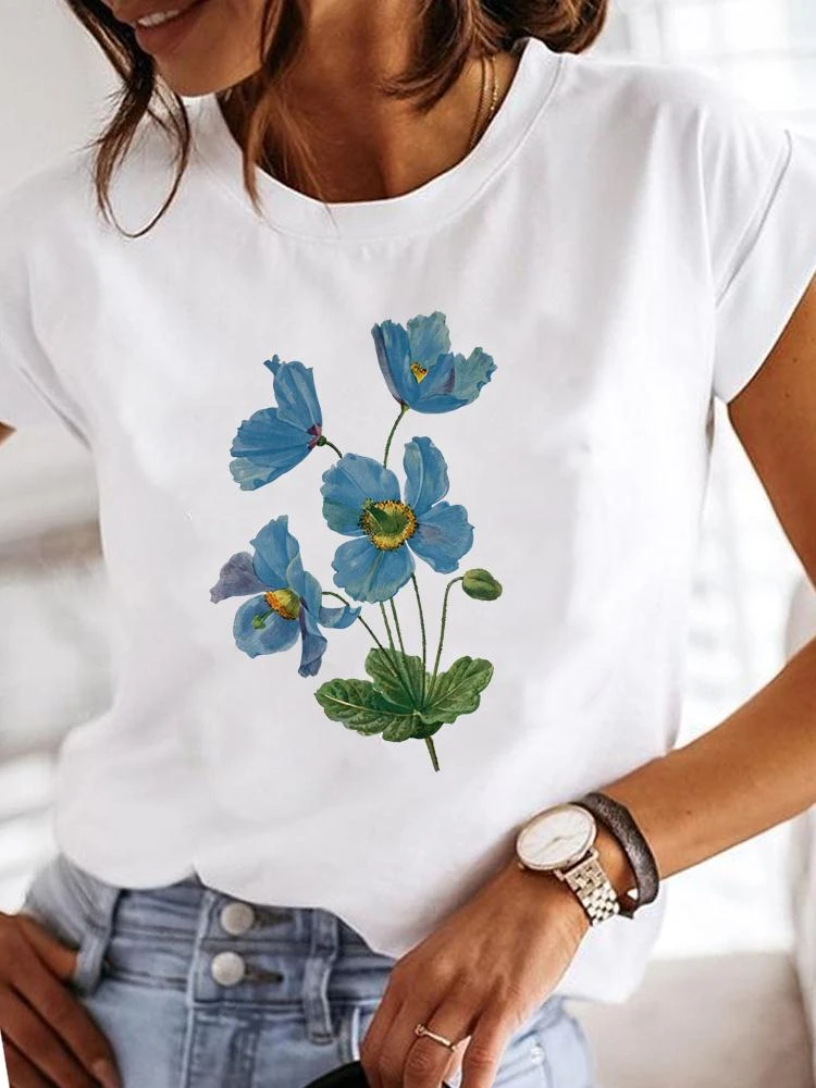 Onschuldig bijl is er Casual Zomer T Kleding T shirts Korte Mouwen Kleding Dames Plant Bloem Leuke  Vrouwen Print Mode Vrouwelijke Grafische Tee| | - AliExpress