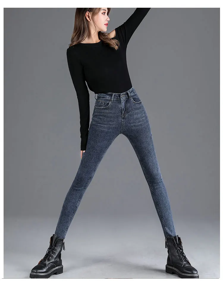 baggy jeans 2022 Spring And Autumn New High-Waisted Jeans Womens Slim Fit And Thin Elastic Nine-Point Pants Tight Womens Pencil Pants Women hollister jeans