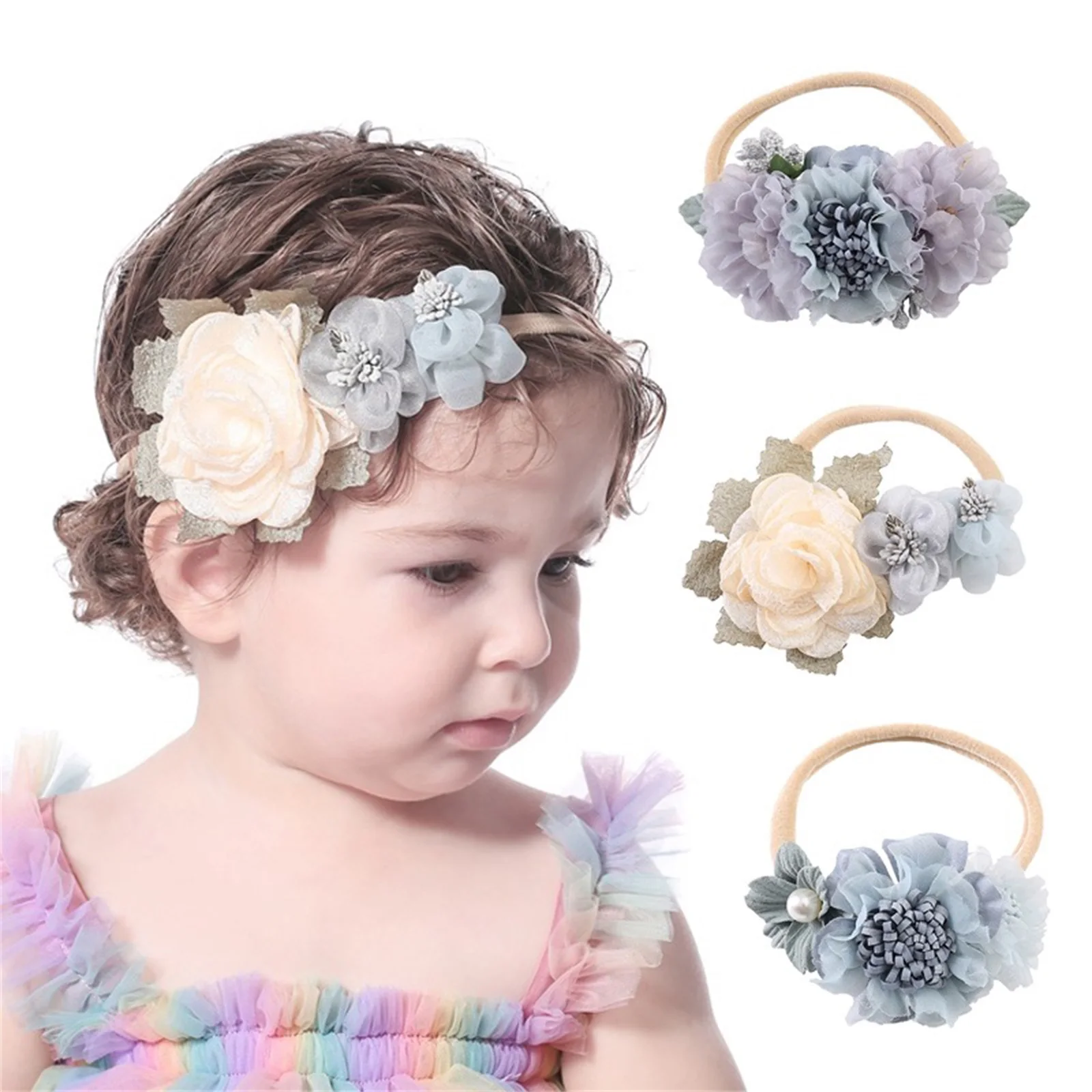 EWODOS Toddler Newborn Baby Girls Nylon Headbands Soft Infant Flower Hairbands Hair Bows Accessories for Home Party Wedding