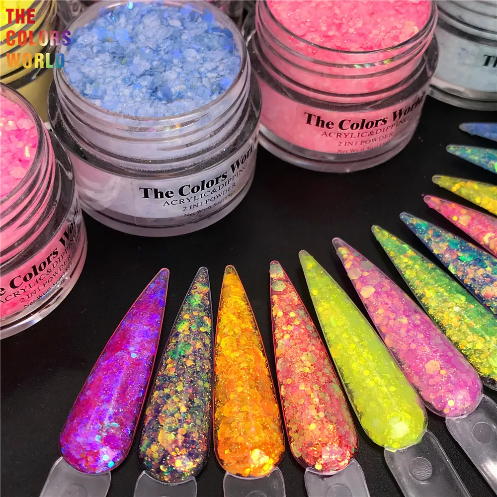 TCT-826 Acrylic Dip Powder Mix Rainbow Chunky Glitter Carving Nails Polymer Tip Extension Crystal Powder Nail French Manicure 4